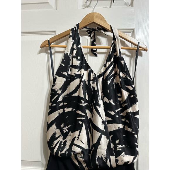 Black halo women's black white halter abstract mini dress size 4 - Picture 2 of 6